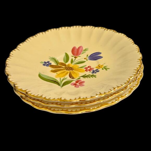 Sebring Pottery Laguna 6.25" Saucer Floral 22K Gold Trim Vintage USA Set of 3 - Picture 4 of 6